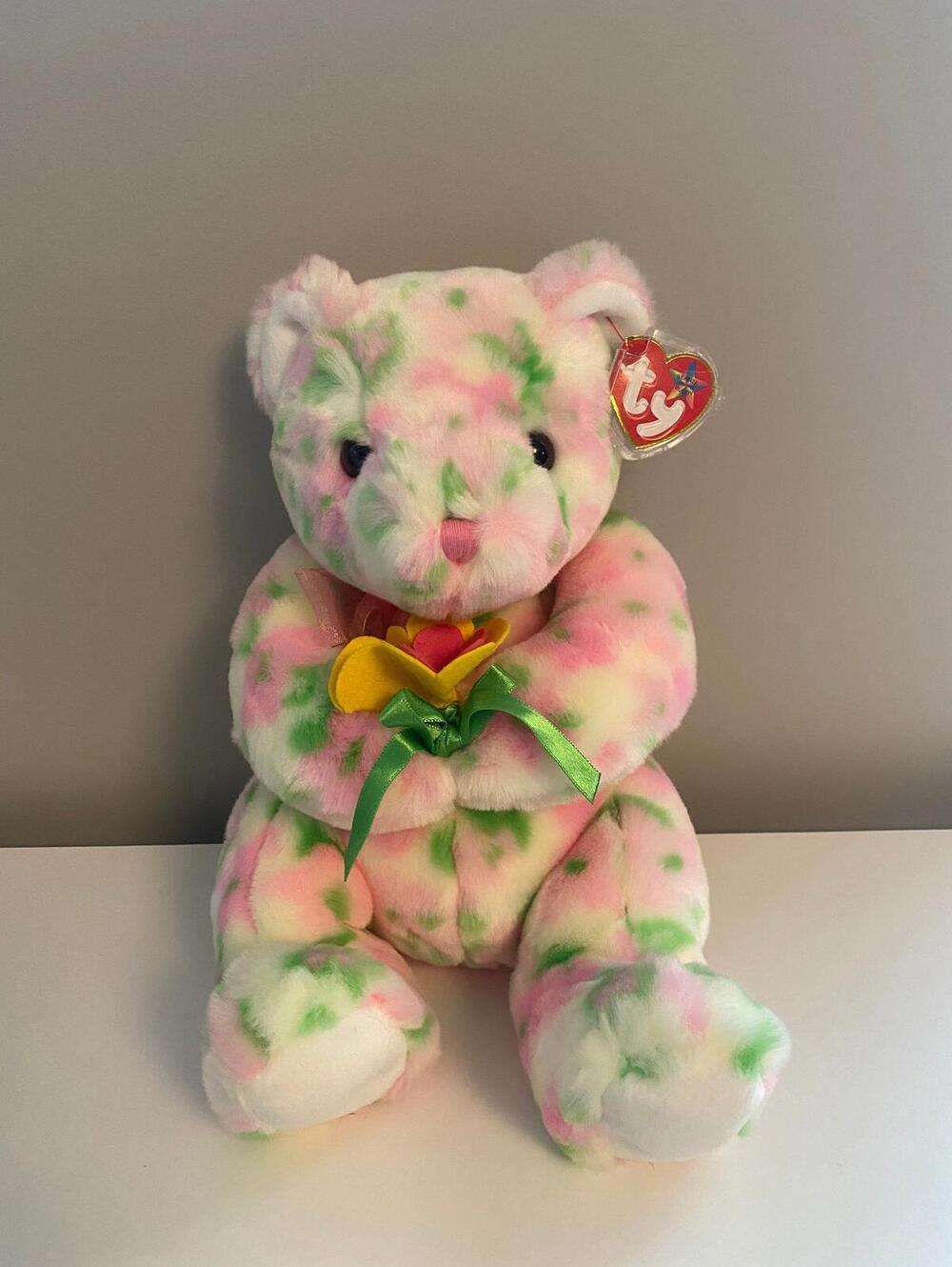 Ty Beanie Buddy “Bloom” the Adorable Bear Holding a Bouquet of Flowers (11 inch)